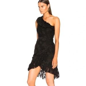 🖤Ulla Johnson Rimona black one shoulder ruffled silk blend mini dress size 6
